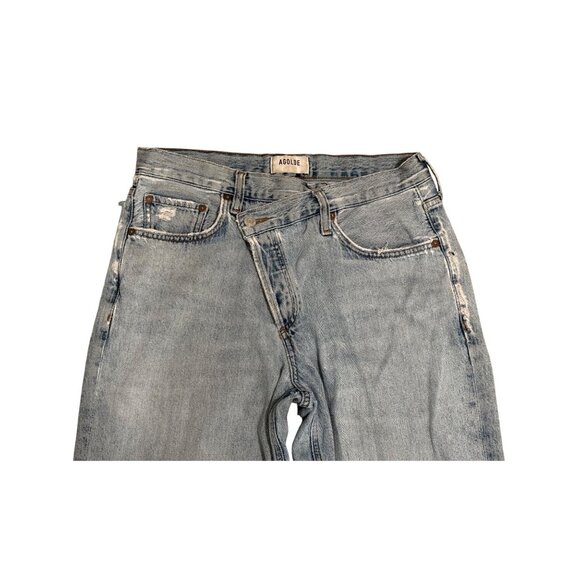 Agolde Arc Criss Cross Distressed Holes Jeans Denim Size 28 Wide Loose Baggy - Picture 4 of 14